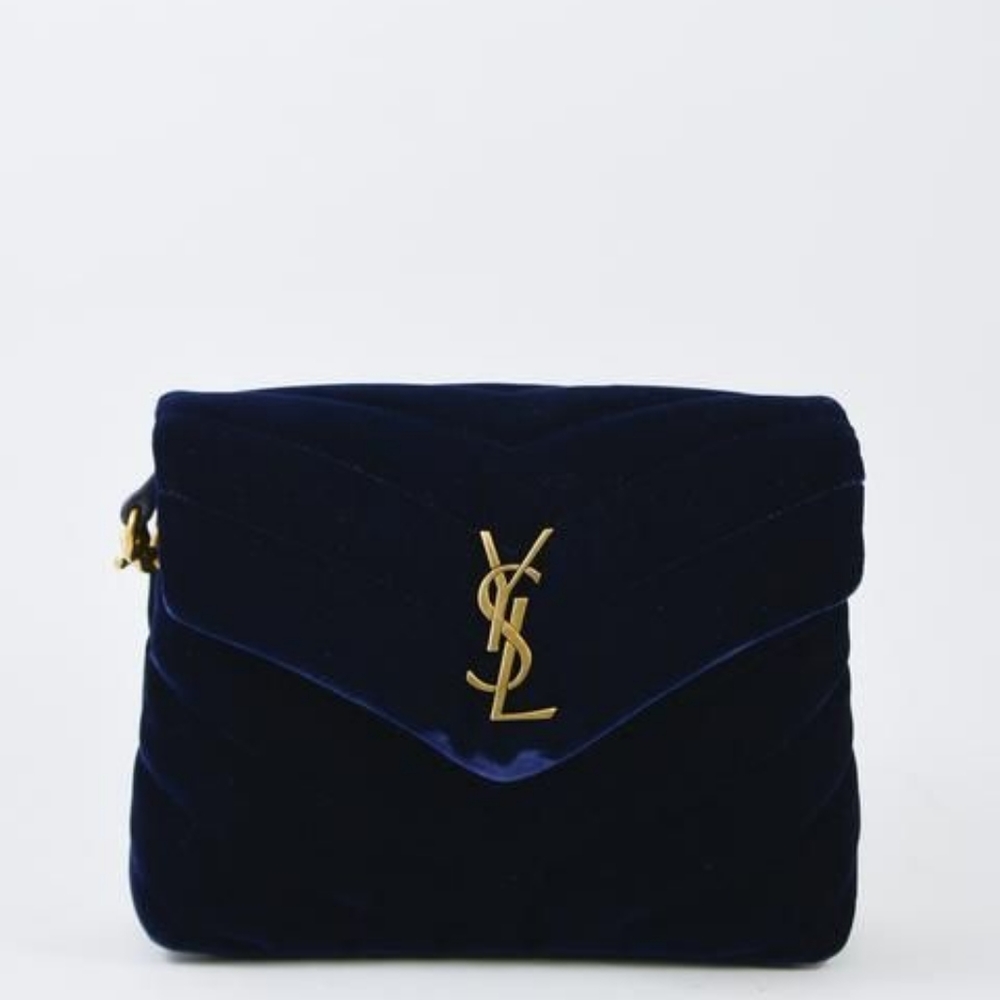 Very Rare!!! NEW!!! Saint Laurent YSL Blue Velvety Suede Toy Loulou Strap Bag - Picture 3 of 16